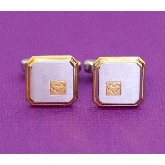 Vintage 850 Silver Heart Cuff Links - Q28 - Picture 1 of 3
